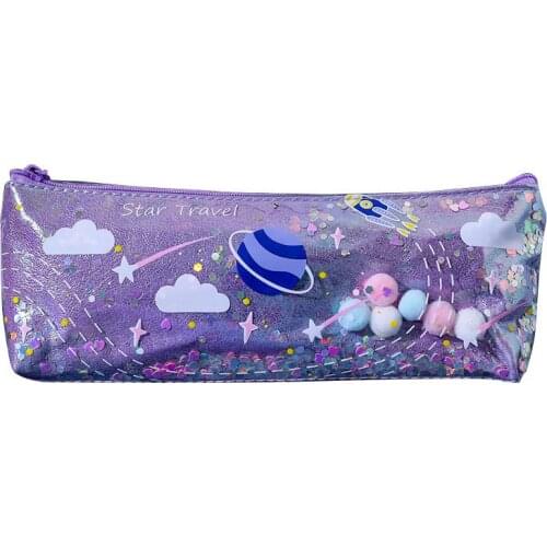 Creative Planet Quicksand Pencil Case Kawaii Laser Pencil Bags Pouch Student Personality Stationery Bag Waterproof Pencils Box
