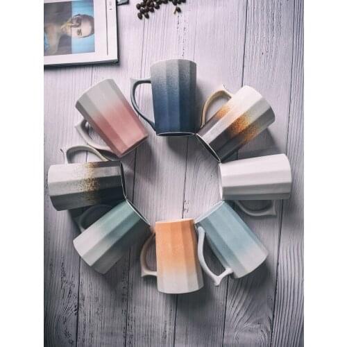 Art frosted coffee mug simple Japanese ceramic household breakfast cup with lid spoon Nordic couple pair of cups 325ml CE / EU