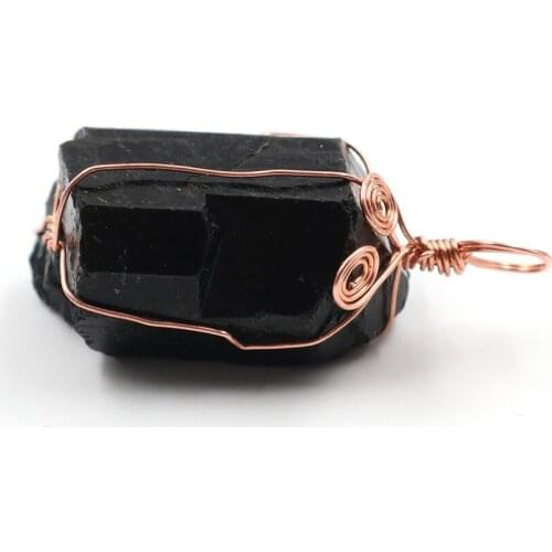 FYSL Rose Gold Color Wire Wrap Irregular Shape Black Tourmaline Stone Pendant Attractive Design Jewelry