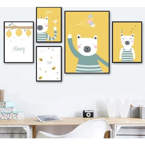 Cartoon Bear Bee Lollipop Honey Dandelion Love Wall Art Canvas Painting Nordic Posters And Prints Wall Pictures Kids Room Decor