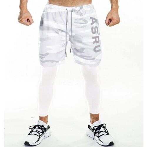 Mens 2 in 1 Running Tights Compression Sportswear Fake Two Pieces Quike Dry Sportlegging Sport Leggings Training Fitness Pants