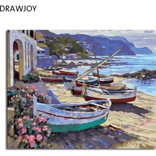 DRAWJOY Framed Home Decor Picture Painting By Numbers Seascape DIY Canvas Oil Painting Wall Art For Living Room Picture