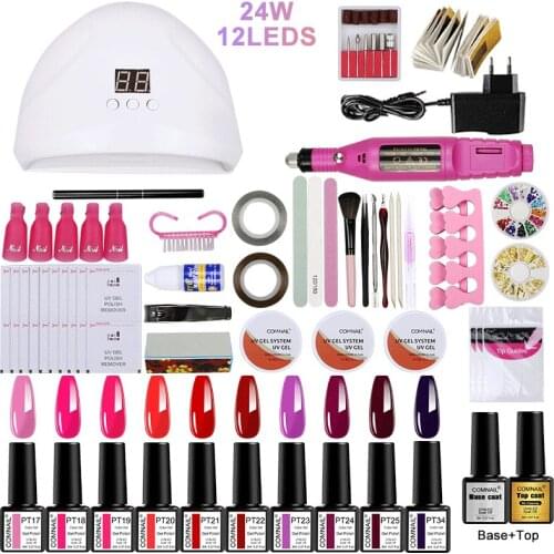 Gel Nail Polish Set With 24W 12LEDs Nail Dryer Electric Nail Drill Soak Off UV LED Long Lasting Gel Lacquer Nail Art Tools Set