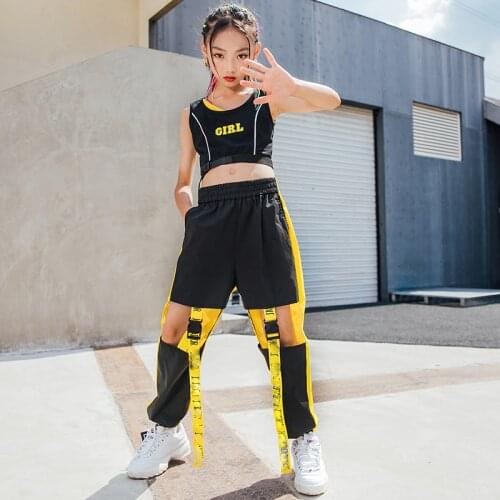 Girls Jazz Modern Dance Clothes Summer Vest Loose Hiphop Pants Suit Ballroom Hip Hop Dance Costumes Street Dance Wear DN9031