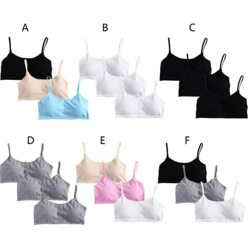 3pcs/Lot Young Girls Solid Soft Cotton Bra Puberty Teenage Breathable Underwear
