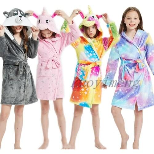 Boys Girls Pajamas Bath Robes Nightgown Kids Sleepwear Children Bath Robe Baby Towel Unicorn Hooded Bathrobes Boys Girls Clothes