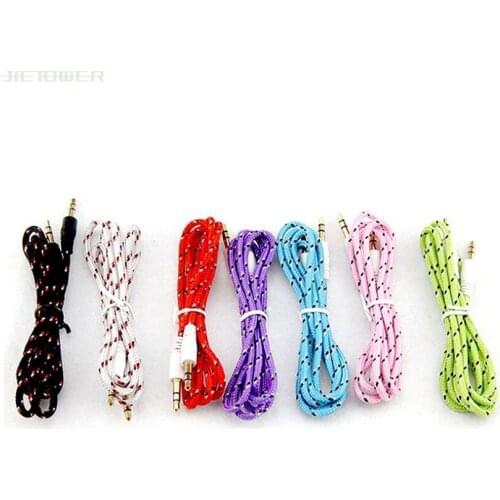 Braided Woven AUX 3.5mm Audio Car Extention Cable Wire Auxiliary Stereo Jack Male 1m 3ft Lead For Iphone 5 5c 5s For Ipod 300PCS