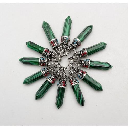 Fashion synthetic malachite Crystal pillar pendant Necklace for jewelry making Charm Accessories 12PC Free shipping wholesale