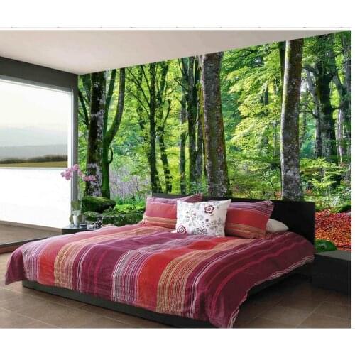 Custom Any Size Mural Wallpaper TV Background Original 3D Naked Eye Forest Woods Green Forest Grass Big Tree TV Background Wall