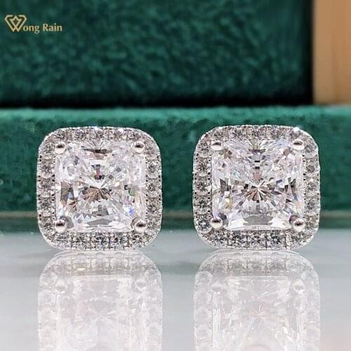 Wong Rain 925 Sterling Silver Pink Sapphire Created Moissanite Gemstone Wedding Simple Ear Stud Earrings Fine Jewelry Wholesale