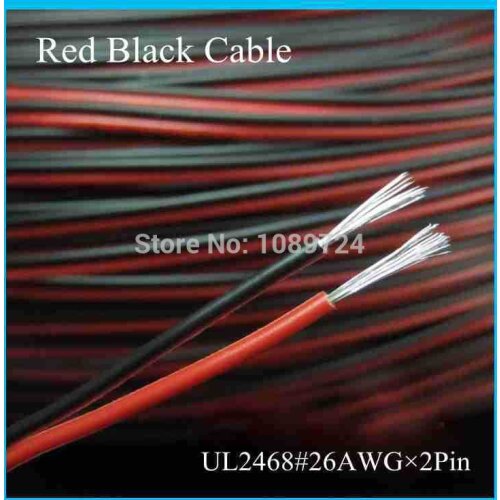 UL2468 30Meters 100 Feet/Lot Tinned copper 26AWG 2 pin Red Black cable PVC insulated wire Electric cable LED cable DIY Connect