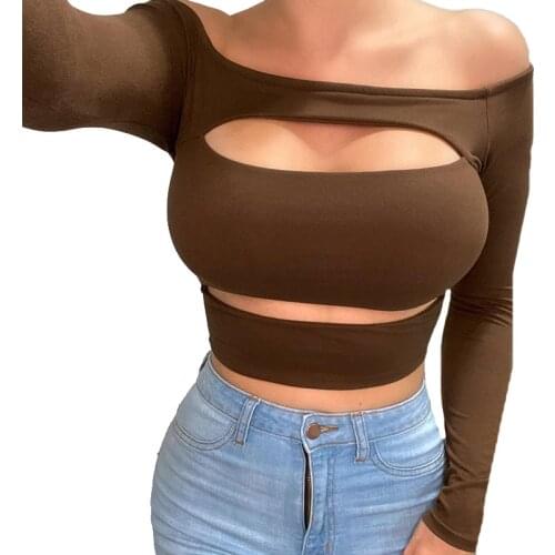 VIIANLES Fashion Women Summer 2021 Long Sleeve Low Cut Slim Short Crop Tops Sexy Club Off Shoulder Casual Basic Female T Shirt