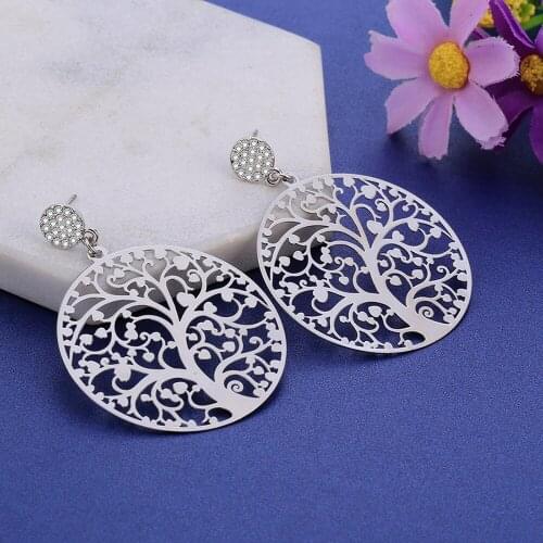 Rose Gold Color Dangle Drop Earring Crystal Jewelry Hollow Tree Of Life Vintage Earrings for Women Statement Jewelry For Girls