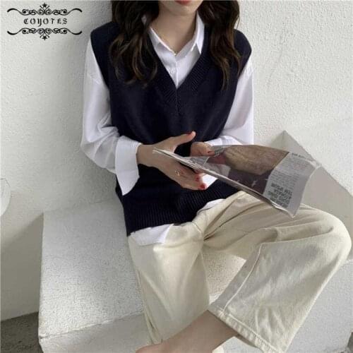Sweater Vest Women V-neck Solid Sweaters Womens Korean Style Slim Casual Waistcoats Simple All-match Chic Fashion Autumn Winter