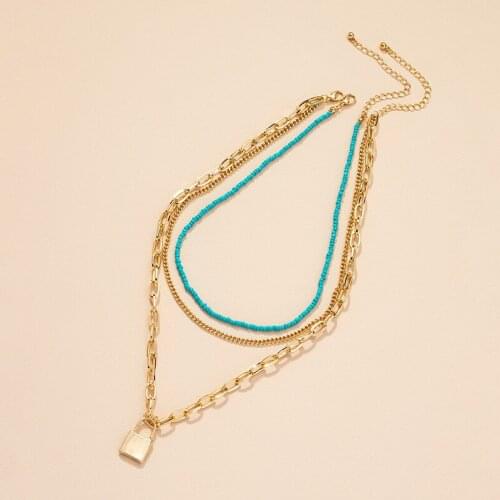 Ins Gold Chain Handmade Beads Seashell Shell Lock Summer Beach Choker Necklace Korean Fashion Women Party Jewelry