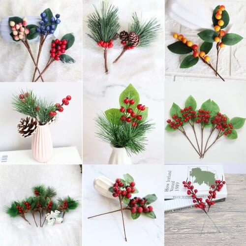 1/10/20/30/12/50/70/90pcs Mixed Red Flower Cherry Stamen Berries Bundle DIY Christmas Wedding Cake Gift Box Wreaths Decor