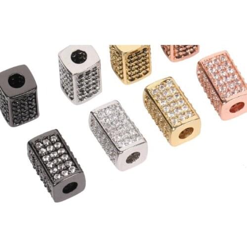 10*6mm tube crystal micro pave cz zircon cubic zirconia beads copper silver gold black plated bracelet accessories hf34