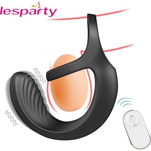 10 Mode Vibrating Penis Massager Ring Dildo Vibrator for Men Chastity Belt Remote Control Testicle Vibrator Sex Toys for Couples