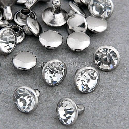 100Sets 7mm CZ Crystals Rhinestone Bag Belts Rivets Silver Nailhead Spots Studs DIY Shipping Free