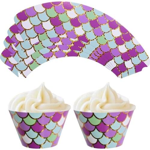 12Pcs Mermaid Cupcake Wrapper Under The Sea Party Decoration Baby Shower Kids Birthday Little Mermaid Party Supplies