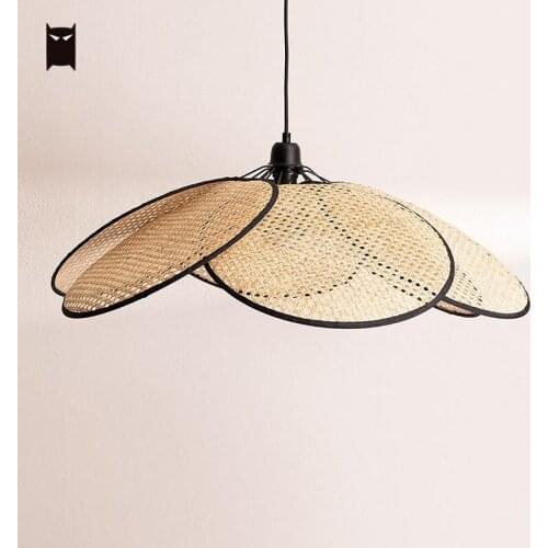 60cm Handmade Bamboo Wicker Rattan Fan Pendant Light Fixture Japanese Vintage Country Nordic Hanging Ceiling Lamp Living Room