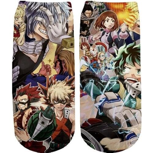 Tessffel Drop shipping Hot Anime Cartoon My Hero Academia funny harajuku 3D full Print Women/men/boy/girl short ankle socks s-6