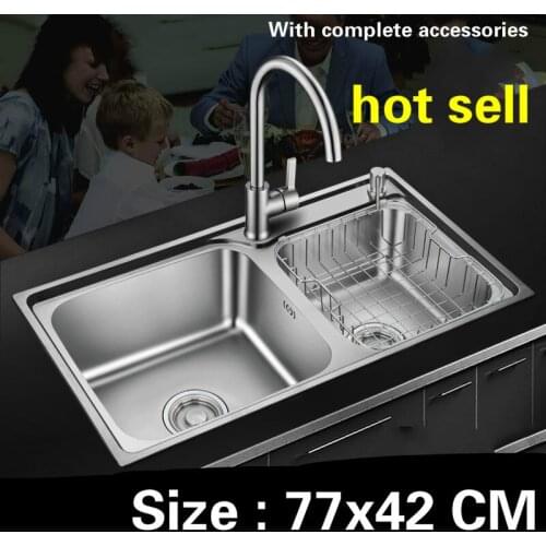 Free shipping Standard fashion kitchen double groove sink 304 food grade stainless steel hot sell 77x42 CM