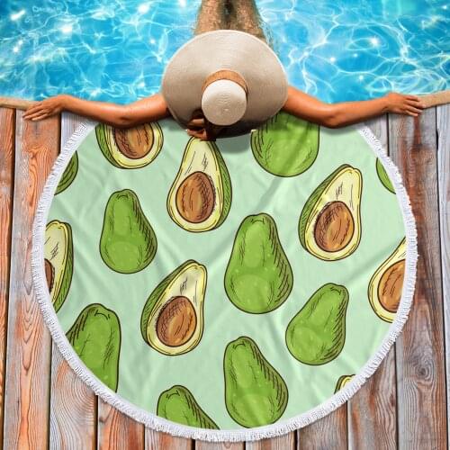 Avocado Green Seed Fruit Quick Drying Beach Towel Summer Beach Holiday Circular Bath Towel with Tassel