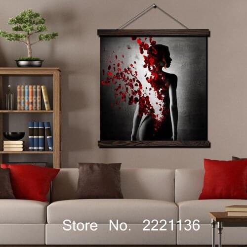 Flower Sexy Girl Print Scroll Paintings Wall Art Printed Hanging Framed Canvas Painting Modern Home Decoration