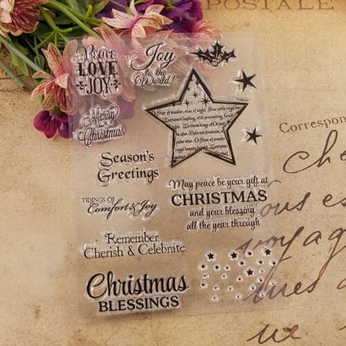 DIY Christmas Pentagram Words Stamp Transparent Silicone Clear Stamp Seal Sheet For Scrapbooking Photo Album Decor