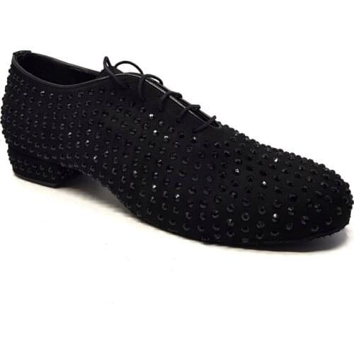 Esmeraldas Dance Shoes-Black Rhinestone Suede Man Dance Shoes L