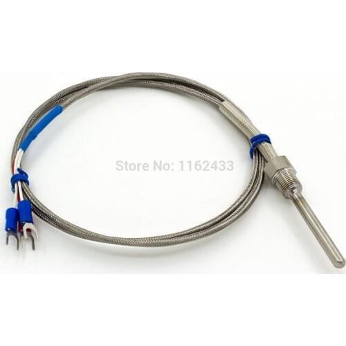 FTARP09 PT100 type 1m metal braided cable 50mm probe head RTD temperature sensor 1/8 1/4 3/8 1/2 3/4 inch thread