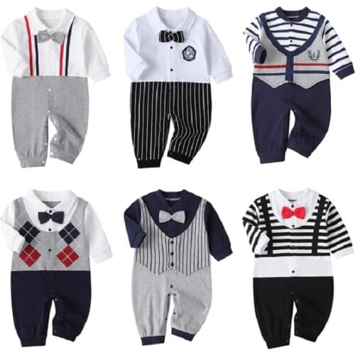 Newborn Baby Boy Romper 2020 Spring Long Sleeves Bowtie Style Baby Clothes Little Gentle Man Baby Jumpsuits