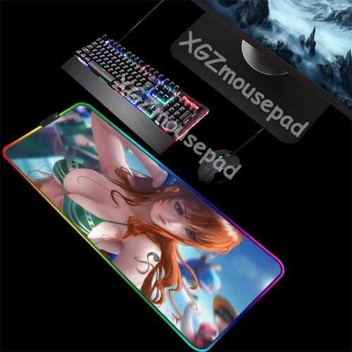 XGZ Anime Sexy Girl Nami One Piece Custom Large RGB Mouse Pad Black Lock Edge Office Computer Desk Mat Speed Rubber Non-slip Xxl