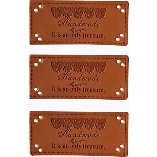 Lace Side Hand Made Leather Clothes Labels Treasure Letters Handwork Sewing Tags For Shoes Jeans Brand Leather Craft Accessories