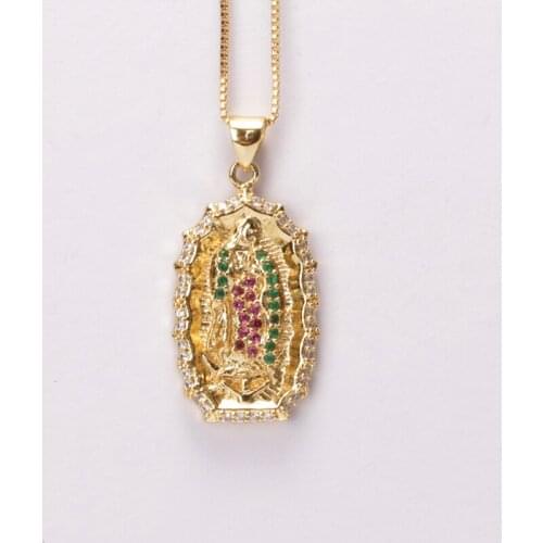 18 Inches CZ Gold Pendant Religious Belief The Blessed Virgin Mary Daily Jewelry For Woman & Man