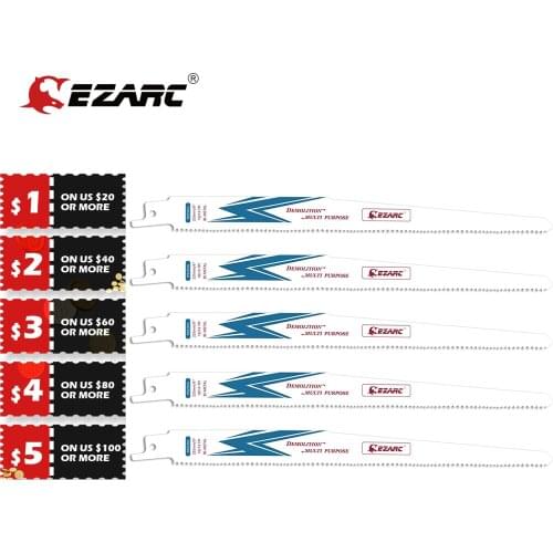 EZARC 5Pcs Reciprocating Saw Blade Bi-Metal Cobalt Sabre Saw Blades for Multi-Purpose 300mm/12-Inch 10/14TPI R1225DG (5-Pack)