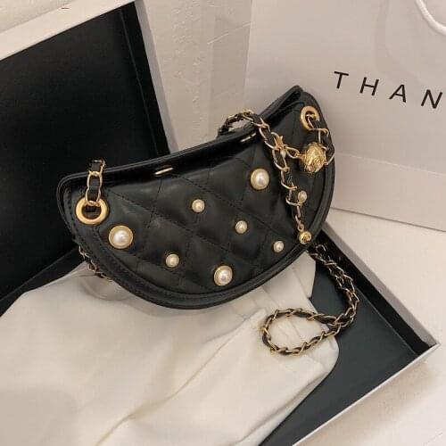 Fashion Pearl Messenger Bags Lightweight PU Leather Crossbody Bag Fashion Brand Handbag Purse Summer Travel Bag for Female