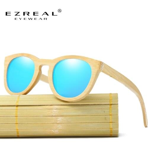 EZREAL Men Women 100% Natural Bamboo Wooden Sunglasses Polarized Handmade Polarized Mirror Coating Lenses Eyewear With Gift Box