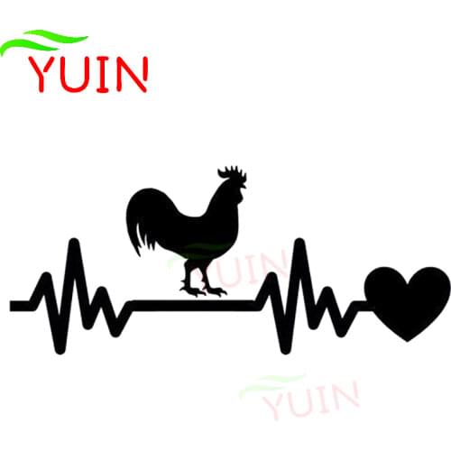 Car Sticker Rooster Heartbeat Lifeline Decal Fashion Auto Parts Body Window Decoration Personality Waterproof Sunscreen Stickers