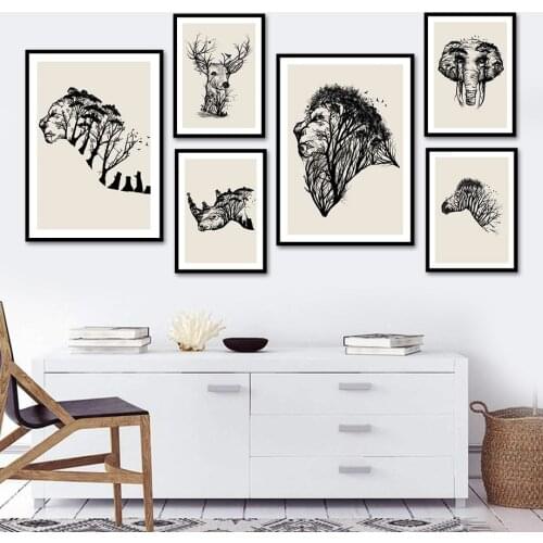 Abstract Animal Lion Tiger Zebra Elephant Deer Wall Art Canvas Painting Nordic Posters And Prints Wall Pictures Kids Room Decor