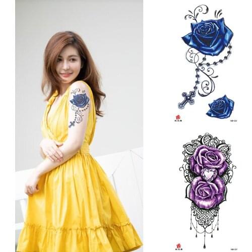 New Sexy Women Arm Leg Makeup Flash Temporary Tattoo Snake Wolf Skull 3D Blue Enchantress Rose Design Waterproof Tattoo Sticker