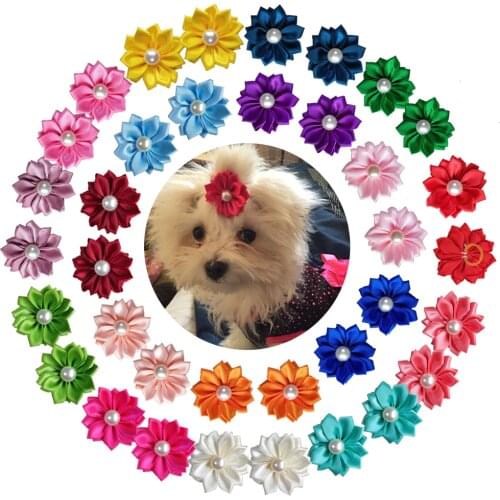 New 100pcs Pet Hair Remover Hand-made Exquisite Pet Supplies Pearls Pet Hair Accessories Bright Fashion Pet Dog Hair Bows