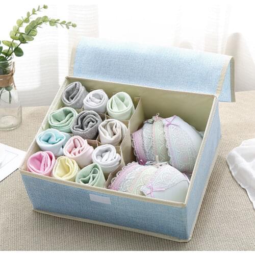 Solid Color Women Bra Socks Storage Box Wardrobe Underwear Organizer 13 Grids Home Drawer Bra Case Panties Container Washable