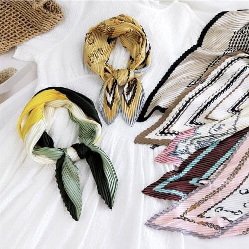 2021NEW Original Design Pleated Imitation silk scarves For Ladies Handkerchief Fashion Printing Neck Scarfs Apparel Accessories