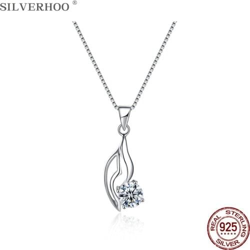 SILVERHOO Sterling Silver 925 Necklace For Women 5A Cubic Zirconia Hollow Tree Leaf Pendant Necklaces Trendy Silver Jewelry