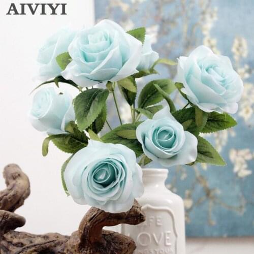 Valentines day gift 1 Bunch 3 heads silk French Rose Floral Bouquet Fake Flower Wedding Party artificial flowers home decoration