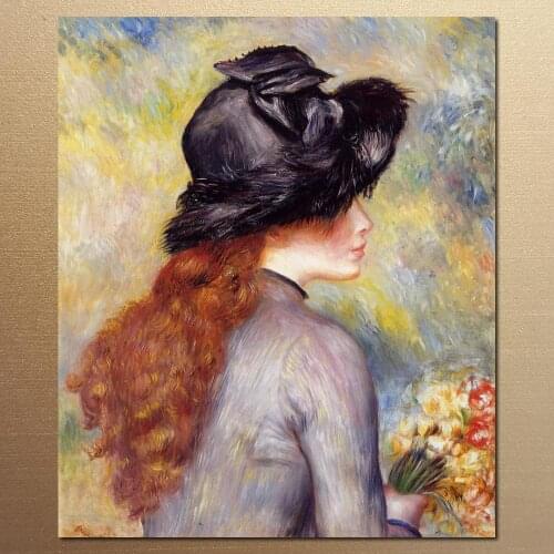 Hand painted art for sale Young Girl Holding at Bouquet of Tulips by Pierre Auguste Renoir Paintings on canvas High quality