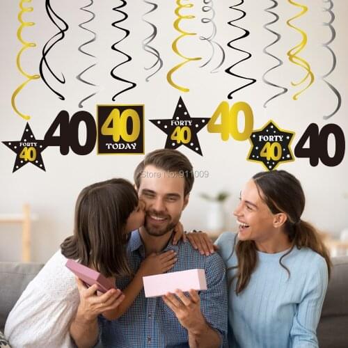 Happy 40 Birthday Party Decorations for Father PVC Hanging Swirl Black Gold Ceiling Spiral Ornaments Party Supplies XL044