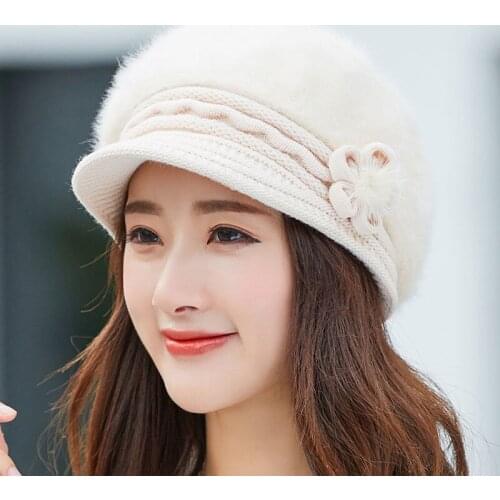 Rabbit Fur Knitted Hat for Women Autumn Winter Hats Ladies Beanie Girls Bonnet Femme Warm Hat Boina Feminino Mujer